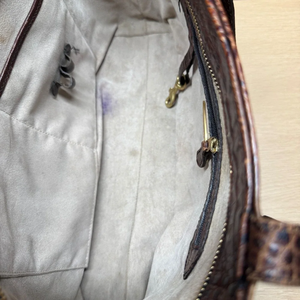 Brahmin Vintage Brown Croc Embossed‎ Leather Tote Bag Purse Handbag Medium